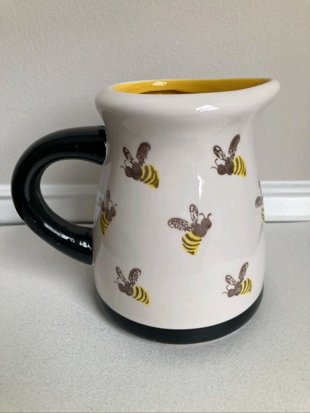 Bee Pattern Terramoto Ceramic Creamer Yellow Black White Small Pitcher Insect